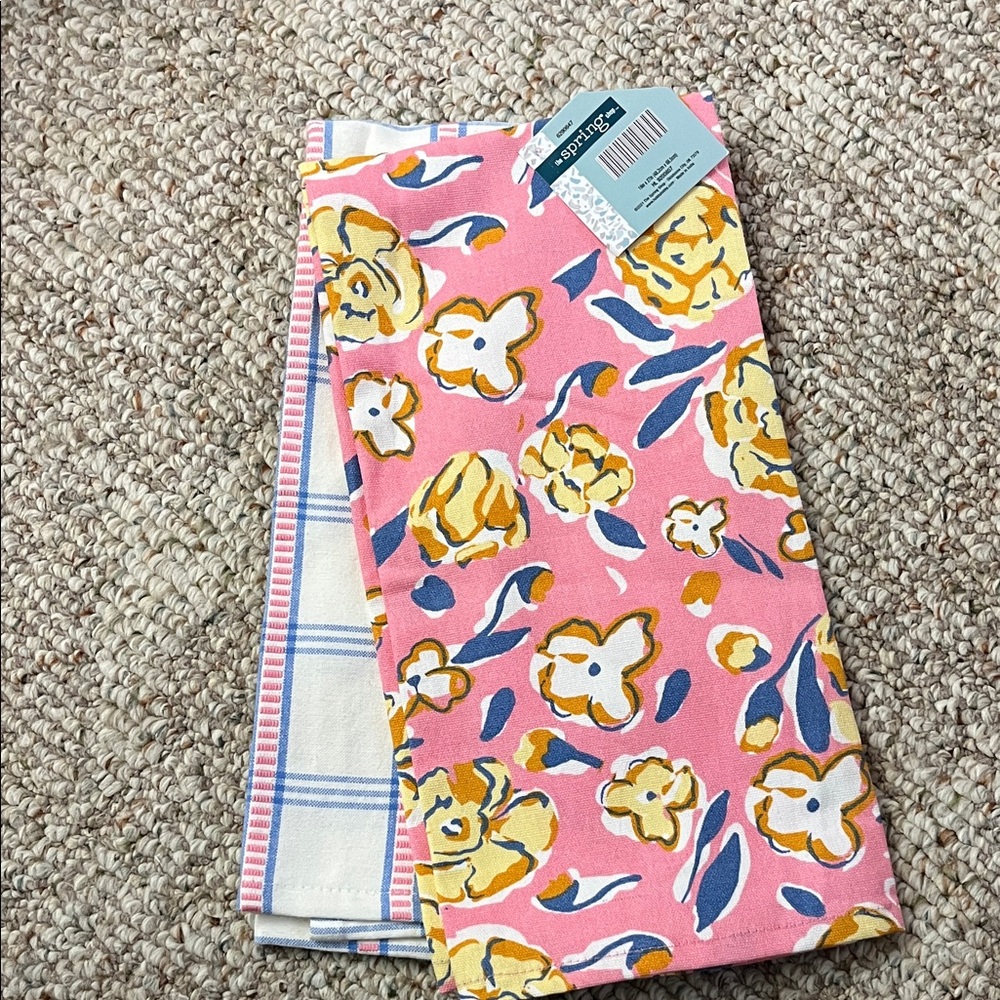 Pink Floral and Blue Plaid Towels